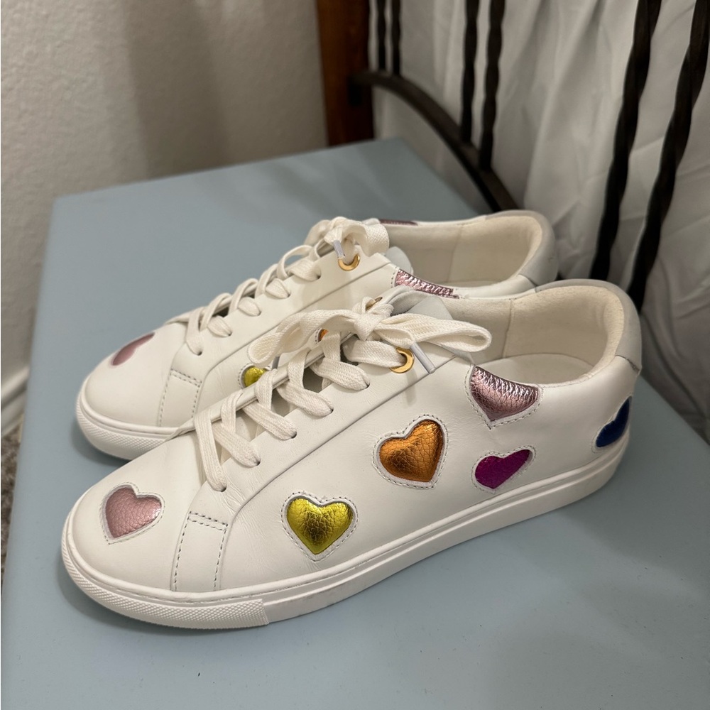 Kurt Geiger London White Sneakers with colorful hearts!